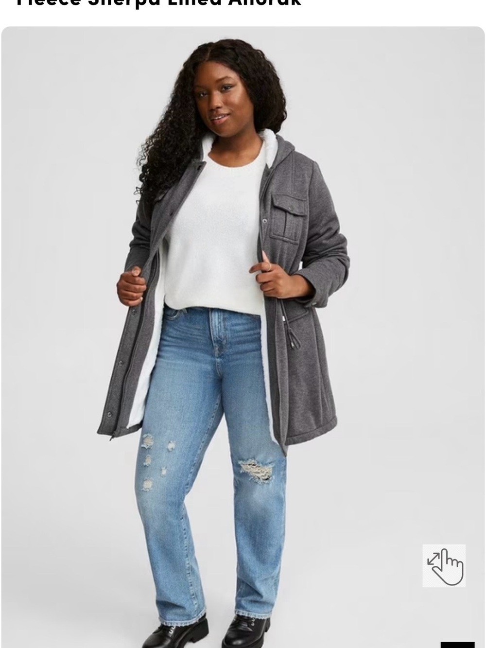 torrid NWT Gray Sherpa-Lined Anorak Jacket with Hood